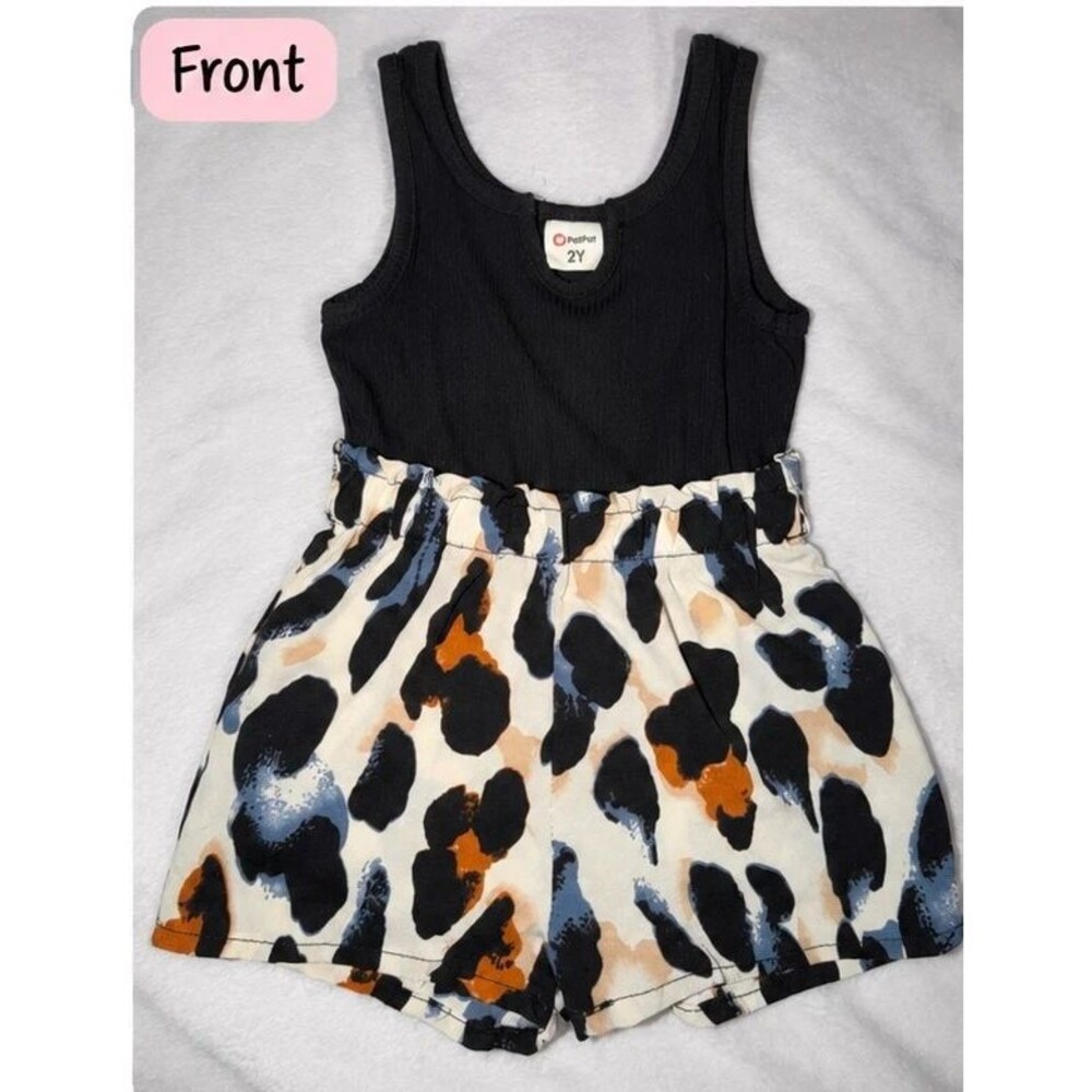 PatPat Toddler Girls 2T Black Leopard Animal Print Romper Sleeveless